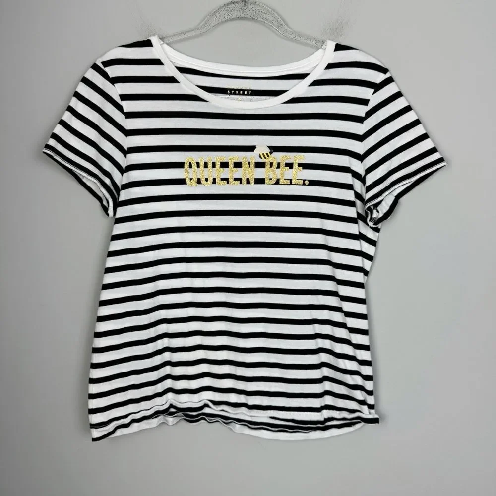 KATE SPADE | Queen Bee Black/White Striped Short Sleeve Shirt Women’s Size M